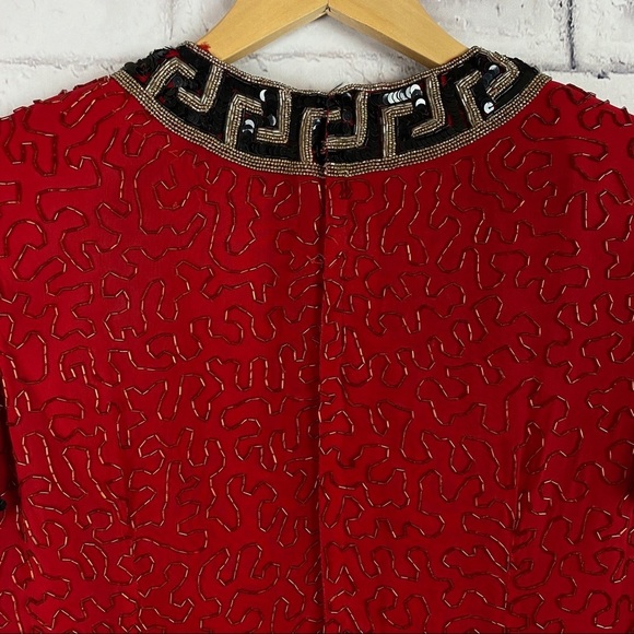 AJ Bari Vintage red silk beaded dress - Picture 6 of 10